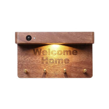 Key Hook Storage Light Entry Garden Wall Lamps Solid Wood Night Lights Body Sensor Lights Wall Lamps Wiring Decoration B