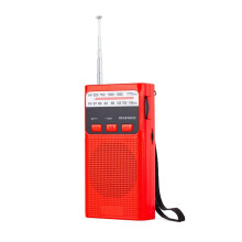 Pocket FM AM Radio Portable Rechargeable Radios with LED Flashlight Support 3.5mm Headphone TF Card Red