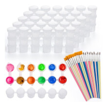 60 Stuks Verfpot met Deksel en 20 Stuks Verfkwasten, 0,3 Oz Lege Verfcontainers met Deksels, voor Kinderklassen, Scholen en Kunst