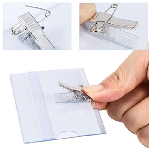 100Pcs Pin Style Clip Horizontal Name Crachá Holders com Inserts Fit Card 90X55mm 2