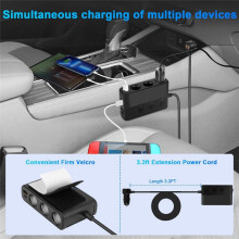 7 in 1 Autolader-Adaptersplitter, 3 Stopcontacten 12V/24V, Type-C en 2 USB-Oplaadpoorten, LED-Spanningsdisplay