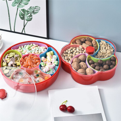 Flower Shaped Round Snack Fruit Tray Divided Snack Dried Fruit Container 5-Compartment Nuts and Candy Vegetable Tray