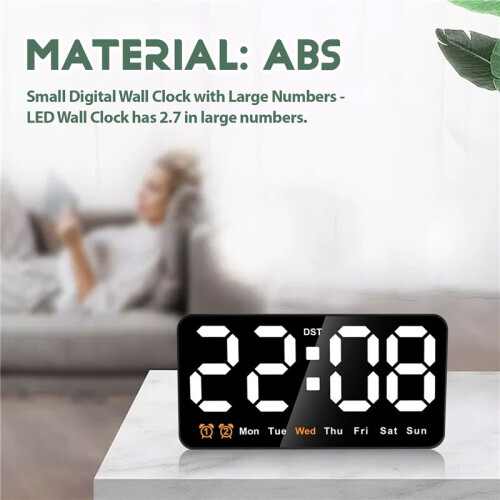 RelóGio de Parede Digital, RelóGio Digital LED de 9 Polegadas com Display  com 12/24H, DíGitos Grandes, Pequeno RelóGio de Parede Silencioso