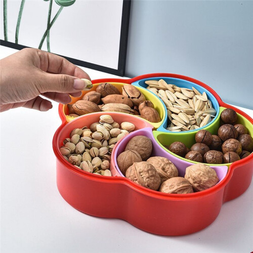 Flower Shaped Round Snack Fruit Tray Divided Snack Dried Fruit Container 5-Compartment Nuts and Candy Vegetable Tray 2