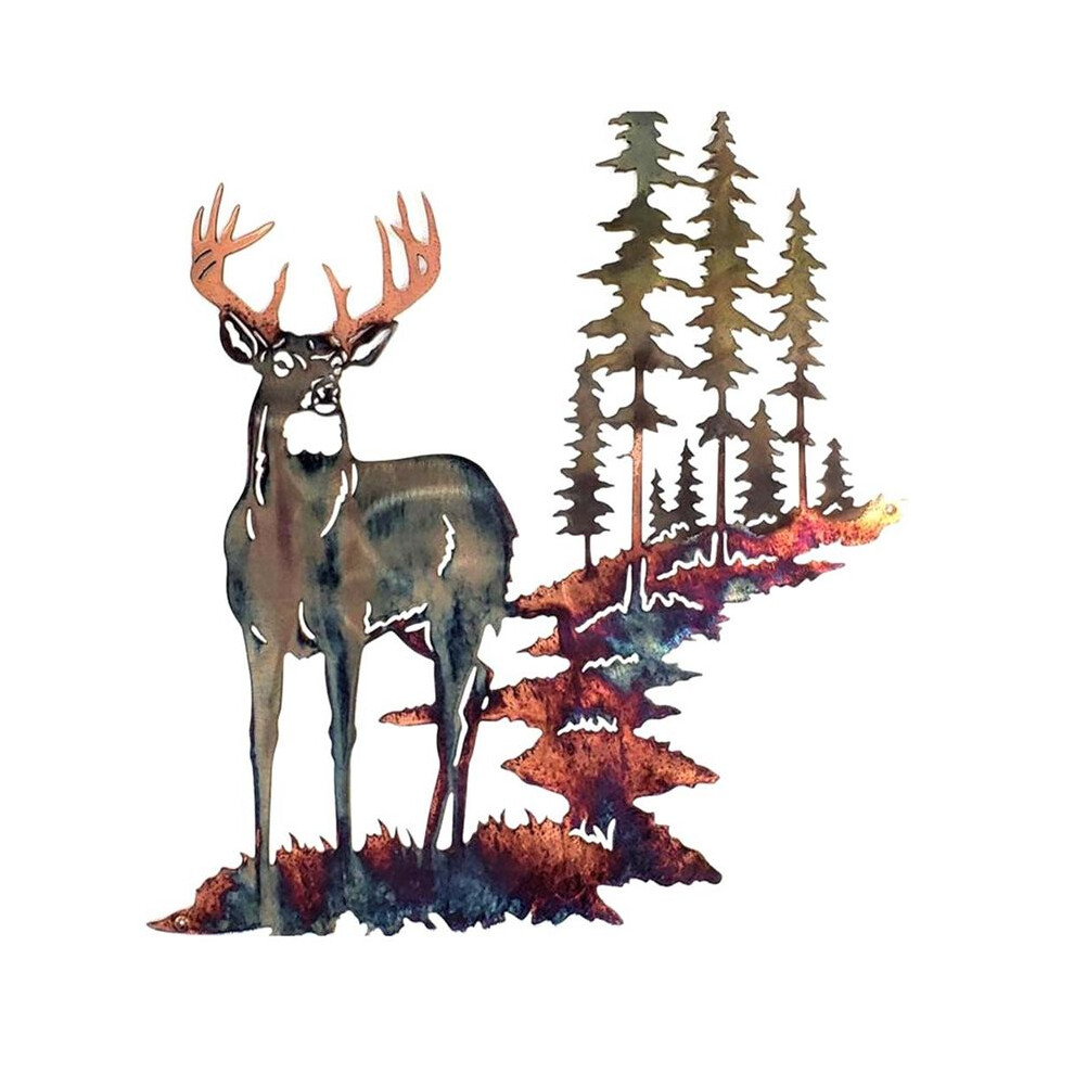 Semoic Metal Deer Wall Art Forest Deer Wall Decor Metal Tree Deer Wall Art Decor Metal Deer Decor Rustic Decor For Living Room