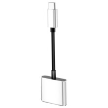 2 in1 Type-C to 3.5mm Headphone Jack Adaptor/Connector Charger, Earphone Aux Audio & Charge Adaptor Silver
