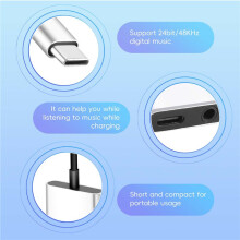 2 in1 Type-C to 3.5mm Headphone Jack Adaptor/Connector Charger, Earphone Aux Audio & Charge Adaptor Silver