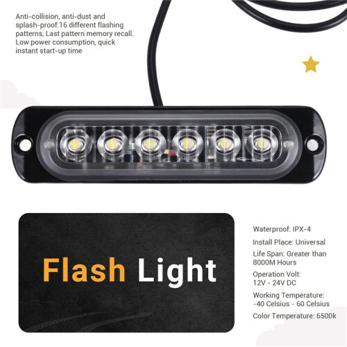 12V-24V 6LED Light Flash Emergency Car Vehicle Warning Strobe Flashing White 2