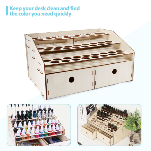 DIY Wooden Organizer Paint Bottles Display Rack Brushes Holder Stand Storage Model Tool 1