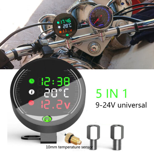 5 in 1 Motorcycle Water Temperature Meter USB Rechargable  Voltmeter LED Night Vision Meter with Temperature Sensor 1