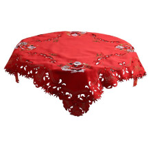 Christmas Embroidered Table Cloth,Hollow-Out Round Table Linen,for Restaurant Dinning Xams Party Banquet Events,33 Inch