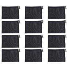 12 Pieces Mesh Bags Black Mesh Zipper Pouch Makeup Bags Cosmetic Travel Organizer Bags Pencil Case