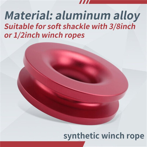 ANEL de RECUPERAÇÃO de ALUMÍNIO SNATCH-RING 41000Lb para Cabo de Guincho SintéTico de 3/8 1/2 Polegadas VERMELHO 2
