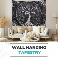 Tree Moon and Sun Black Wall Hanging Psychedelic Mandala Starry Sky Hippie