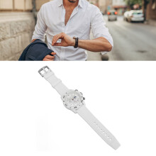 Herrenuhr mit Silikonarmband, 47mm, wasserdicht, Weiß