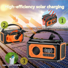 Radio Météo Solaire à Manivelle 12 000 MAh AM/FM/NOAA, Alarme SOS D'Urgence, Lampe de Lecture pour Camping en Plein Air, Noir