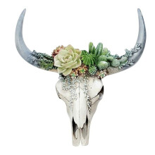 Resin Longhorn Cow Skull Wall Hanging Decor Flower Cow Skull Wall Decor Nursery Decor Resin Ornament with Hanging S