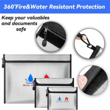 Fireproof Waterproof Document Bag Set - 3 Pack, Enhanced Zipper, Safe Storage for Documents, Cash, Jewelry