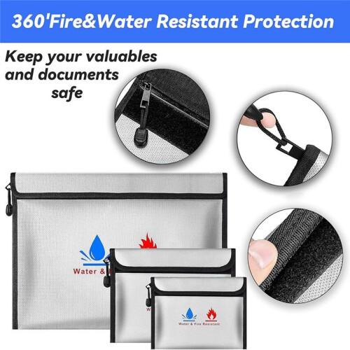 Fireproof Waterproof Document Bag Set - 3 Pack, Enhanced Zipper, Safe Storage for Documents, Cash, Jewelry 1