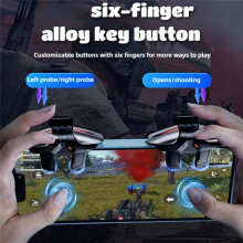 6 Finger Mobile Phone Alloy Pulse Auto Fire Game Trigger for PUBG Aim L1R1 Key Button for IOS Android Gaming Accessories