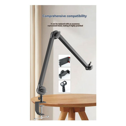 Scissor Shaped Foldable Microphone Stand with Cable Management Channel and Desktop Mounted Microphone Boom 1