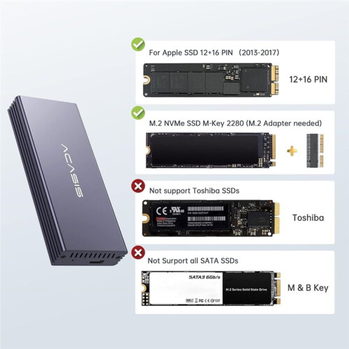 ACASIS USB C 3.2 SSD Enclosure for  SSD 12+16 PIN  Pro, Air,  Pro, , SSD Enclosure 1