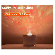 Humidifier with Starry Projector, Aromatherapy Diffuser & Flame Effect, USB Rotate Projection Light Mist Maker Fogger B