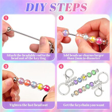 30 Pcs Beadable Keychains Set,10 Beads Blank Keychain10 Sealable Pouches 10 Thank You Cards with 50 Decorative Beads