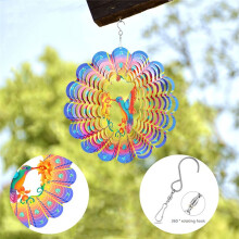 12inch Bird Wind Spinner Metal 3D Rotating Windchimes Luxury Art Garden Hanging Outdoor Decoration