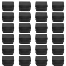 24 Pcs 30mm x 30mm Plastic Ribbed Square End Caps Tube Insert Black
