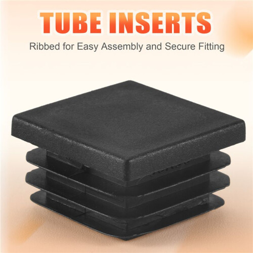 24 Pcs 30mm x 30mm Plastic Ribbed Square End Caps Tube Insert Black 1