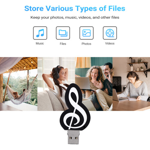 USB 2.0 Stick Cute Cartoon Memory Stick Music Notes Symbol USB 2.0 Memory External USB Flash Drive Memory Stick 16GB 2