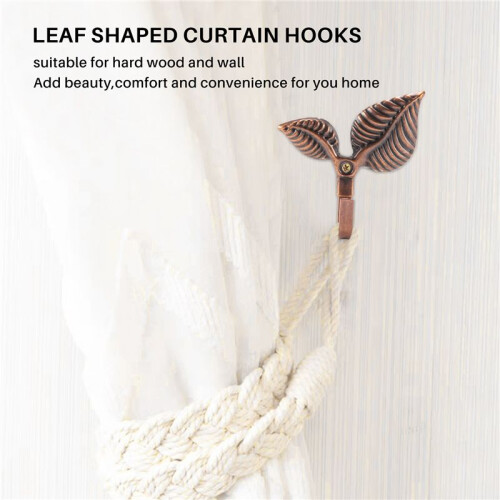 2 x Iron Leaf Shaped Curtain Tie backs Holders Wall Hooks Home Decor, Red Bronze 1