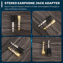 6 Stuks Hoofdtelefoonadapter 6,35 mm (1/4 Inch) Mannelijk Naar 3,5 mm (1/8 Inch) Vrouwelijk Stereo Audio Oortelefoonaansluiting Adapter, Zwart/Verguld