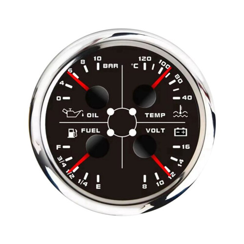 85mm 4-in-1 Multifunctionele Meter met 0-190ohm/240-33ohm Brandstofniveaumeter Watertemperatuur Oliedrukmeter Voltmeter B