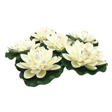 6Pcs Artificial Floating Foam Lotus Flowers,With Water Lily Pad Ornaments,Ivory White,Perfect for Patio Koi Pond Pool Aquarium Home Garden Wedding