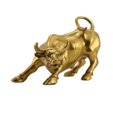 Feng Shui Fortune Brass Bull Statue, Sculpture Home Decoration Golden Copper Bull Represents Good Luck of Career