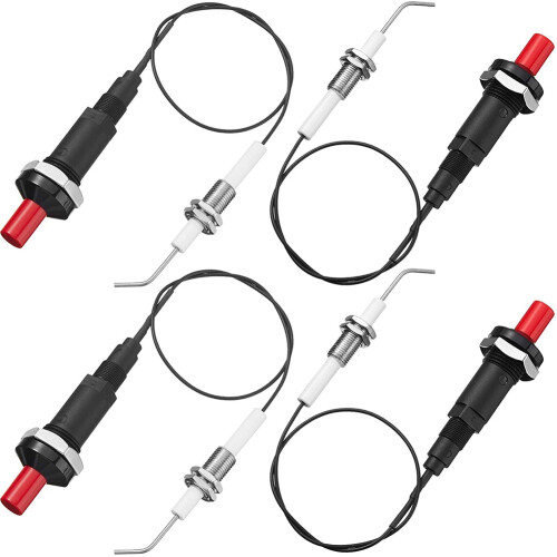 4 Pieces Propane Push-Type Piezo Igniter Kit with Threaded Ceramic Electrode Ignition Plug Wire 30 cm for Gas Grill