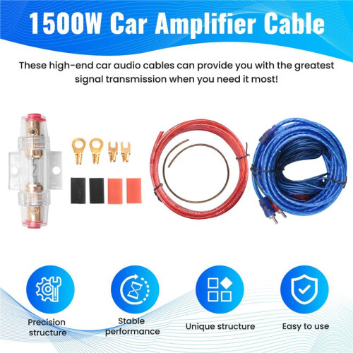 1500W Car Amplifier Installation Wiring Harness Kit 8GA Audio Amplifier Subwoofer Power Cable 2