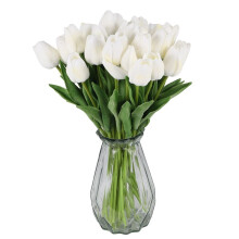 30Pcs Artificial Tulips Flowers Real Touch Tulips Fake Holland PU Tulip Bouquet Latex Flower White Tulip(White)