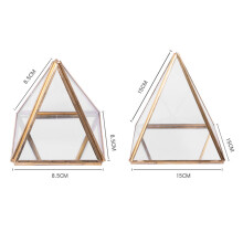 Glass Jewelry Box Golden Geometric Decorative Box Geometric Glass Pyramid Holders for Wedding Birthday Gift L