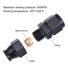 6AN Femelle Flare à 5/16 Pouces Carburant Hardline Tube Raccord Adaptateur Connecteur en Alliage D'Aluminium Noir Anodisé Droit (5/16)