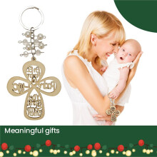 20Pcs Baptism Favor Keychain Wooden Key Ring Christening Wood Design Key Ring with Bag for First Communion