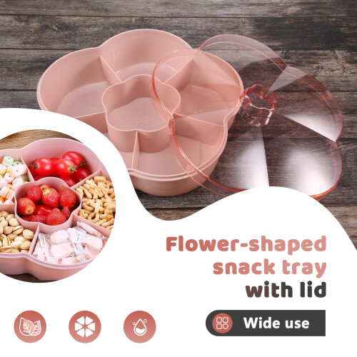 Snack Storage Box, Flower Shape Snack Tray with Lid,Nut Candy Food Storage Box,Fruit Box Dry Fruit Container, 1