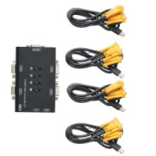 KVM-,USB VGA KVM- för 4PC Som Delar en Videomonitor och 3 USB-Enheter, för PC, Tangentbord, Mus, Skanner