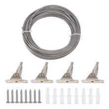 Cabo de AçO InoxidáVel 10M Revestido de AçO InoxidáVel de 2 Mm Corda de Cortina AjustáVel Corda de SuspensãO com BraçAdeiras de Montagem