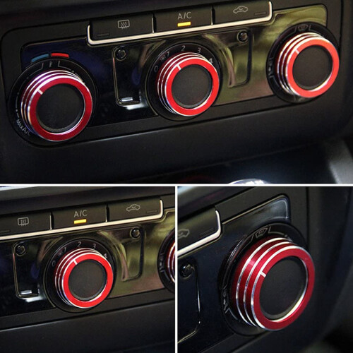 3 Pcs Red Aluminum AC Climate Control Ring Knob Covers Compatible for MK6 1