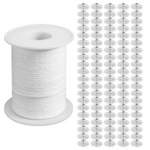 Kaars DIY Gereedschap Set, 1 Roll 200Ft/61M Katoen Kaarsenlont Kern met 100 Stuks Kaarsenlont Onderhouder voor Kaars Maken Kit