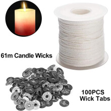Candle DIY Tools Set, 1 Roll 200Ft/61M Cotton Candle Wick Core with 100 Pcs Candle Wick Sustainer for Candle Making Kit