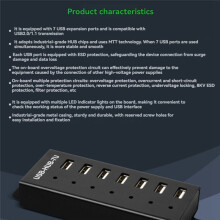 Industrial USB HUB 7-CH USB 2.0 Expansion HUB Adapter for Win11/10/8 Linux